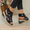 Fashion Ethnic Wedge Shoes Women's Retro New Round Toe Open Toe Platform Embroidered Flower High Heel Fish Mouth Sandals