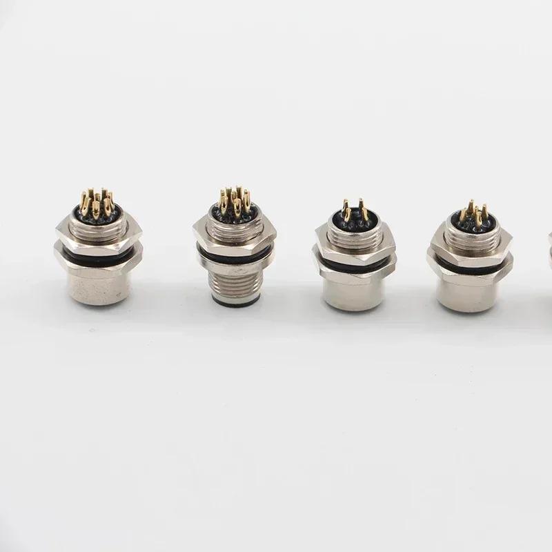 M12 Flange Mounting Sensor Connector  Front/rear Panel Waterproof Male&female Plug Screw Threaded Coupling 4 5 8Pin  Connectors
