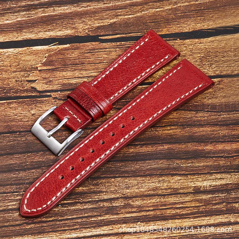 Retro First-Layer Leather Strap Unisex 18Mm Pin Buckle High-End Oil Bead Strap