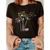 Crewneck T-Shirt mit Löwenzahndruck, Kurzärmeliges Freizeit-Oberteil für Sommer & Frühling, Damenbekleidung