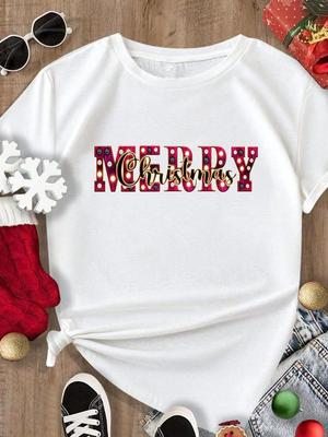 (Asian Size) Tee Merry Christmas New Year Holiday Top Festival Casual Sweet Letter 90s Women Print Lady Short Sleeve Fashion Graphic T-shirts