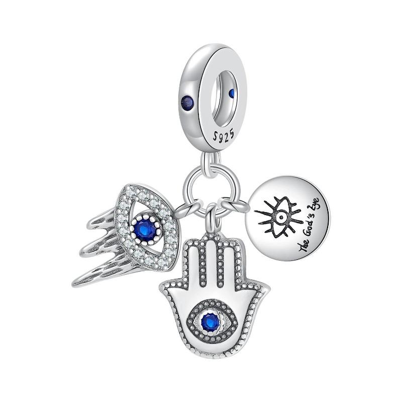 Brandneuer Kupfer Griechisches Auge Teufelsauge Anhänger Mit Holzkohleperlen Passend Für Original Armband DIY Damenschmuck