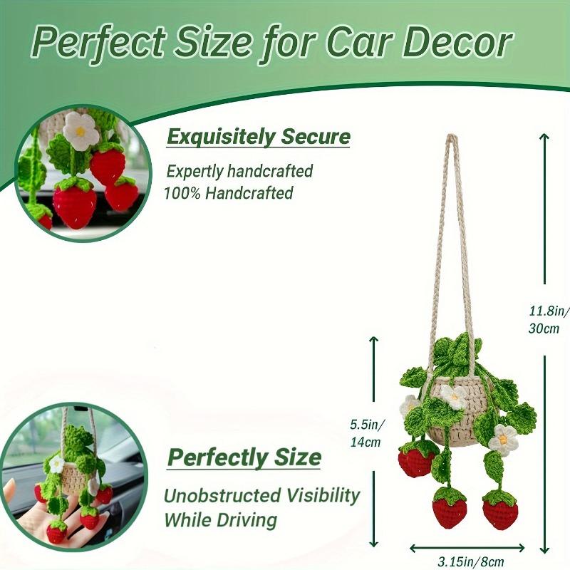 Hand-crocheted Strawberry Car Pendant Interior Mirror Decorative Pendant Hand-woven Cute Creative Knitting Figure Accessories