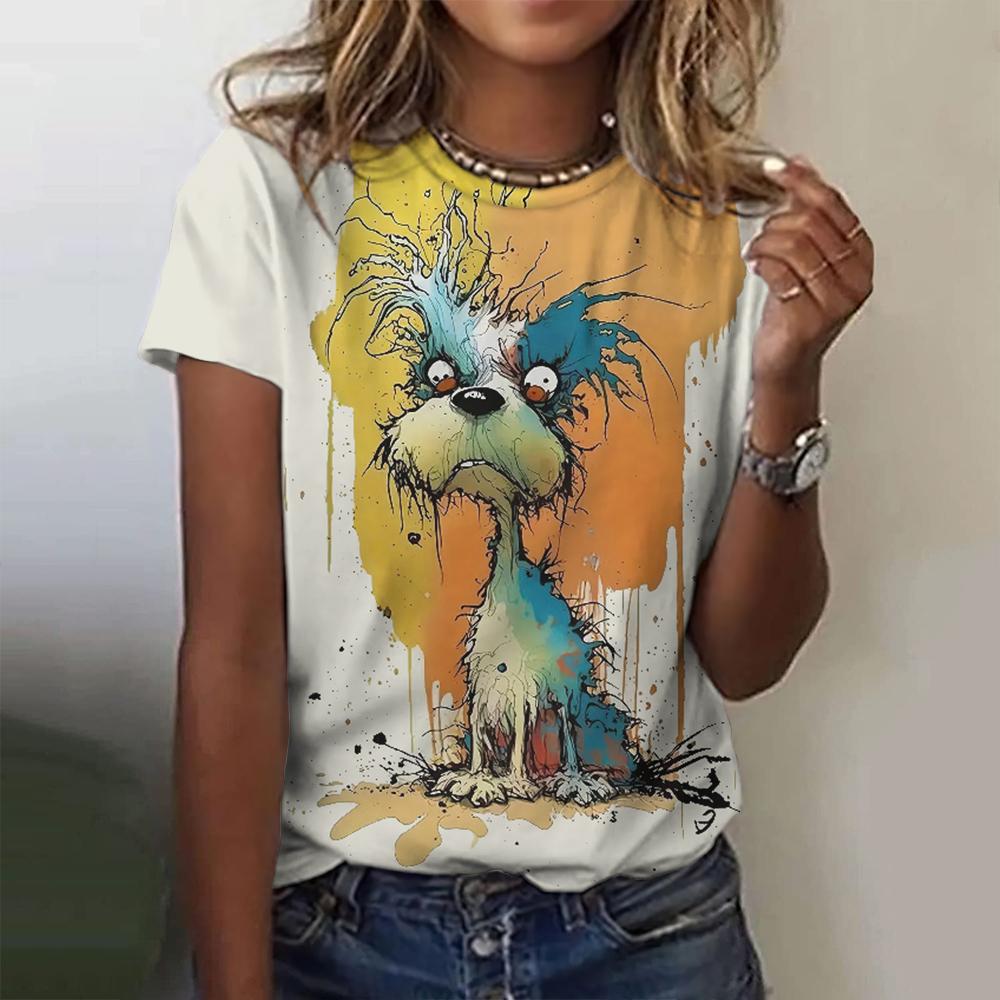 Anime Dog T-Shirt Women 3d Print Cute Animal Cartoon Retro O Neck Tops Tee Harajuku Casual Short Sleeve Women's T-Shirts