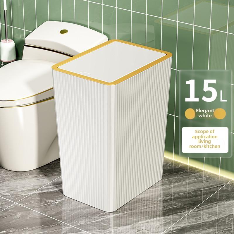 15L Nordischer Mülleimer mit One-Touch-Deckel Behälter Deodorant Wasserdicht Abfalleimer Großes Fassungsvermögen Schmal Toilette Gold Mülleimer