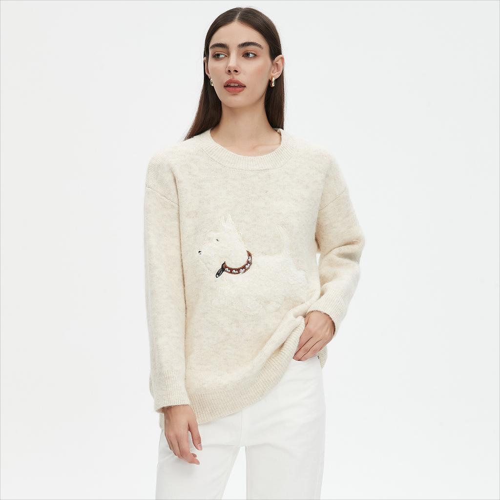 DIMANAF 2025 Women Autumn Little dog Embroidery Sweater Design Basic New Fashion Tops Tees Casual Loose Tees