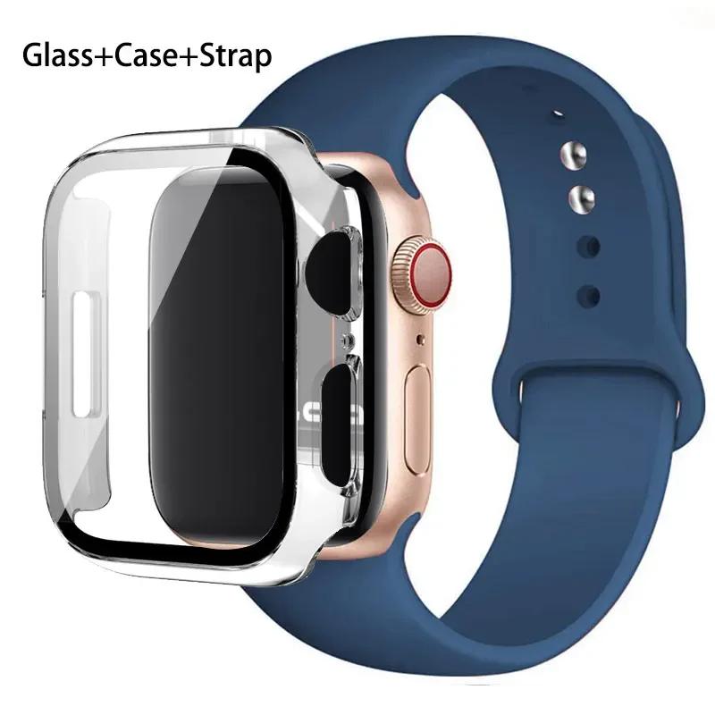 Szkło + etui + pasek do zegarka Apple Watch 44 mm 45 mm 42 mm 41 mm 40 mm 38 mm Silikonowy pasek do zegarka Bransoleta iWatch seria 8 9 7 6 5 4 3 SE