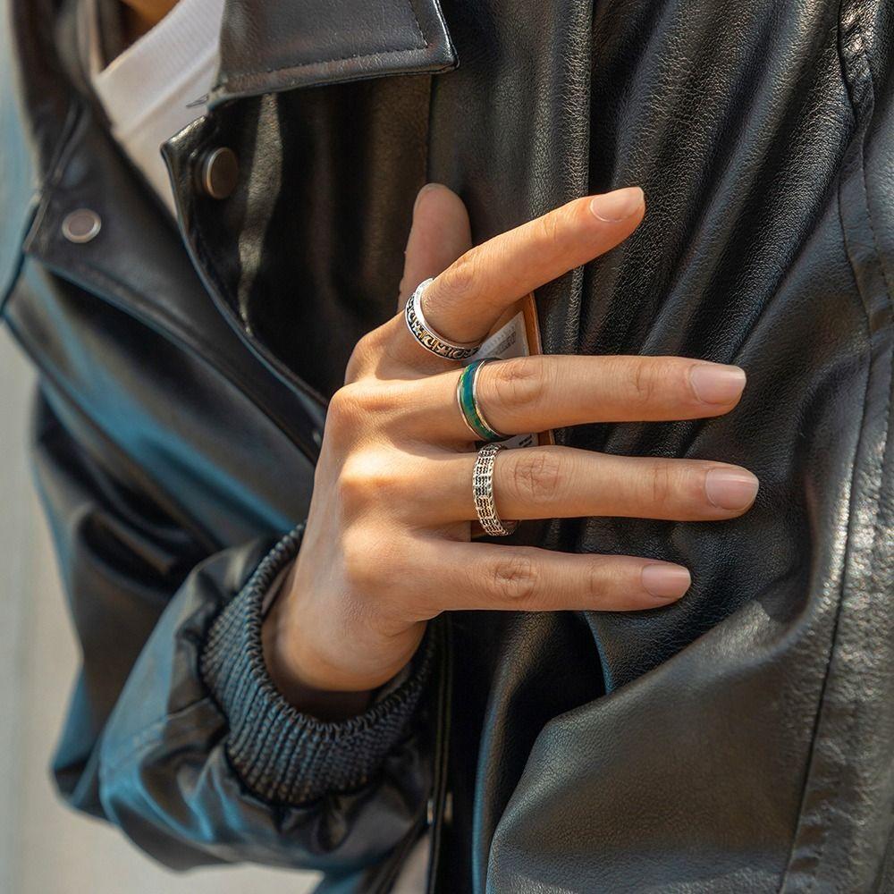Hexagon Zinc Zinc Alloy Birthday Gift Letter Korean Style Ring Vintage Ring Fashion Jewelry Men Ring Set