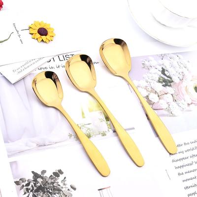 Gold 3Pcs Spiegel Besteck Edelstahl Set Plat Bottom Quadratische Löffel Geschirr Eis Dessert Salat Löffel Besteck Set