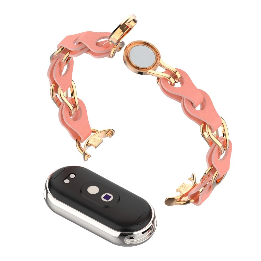 For Xiaomi Smart Band 9 NFC/9/8 NFC/8 Watch Band Genuine Cow Leather+Aluminum Alloy Chain Bracelet