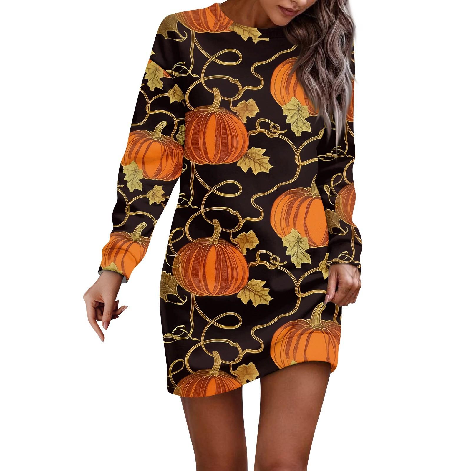 

Платье с длинным рукавом для женщин, повседневное платье-свитер с принтом на Хэллоуин XXL шафрановый