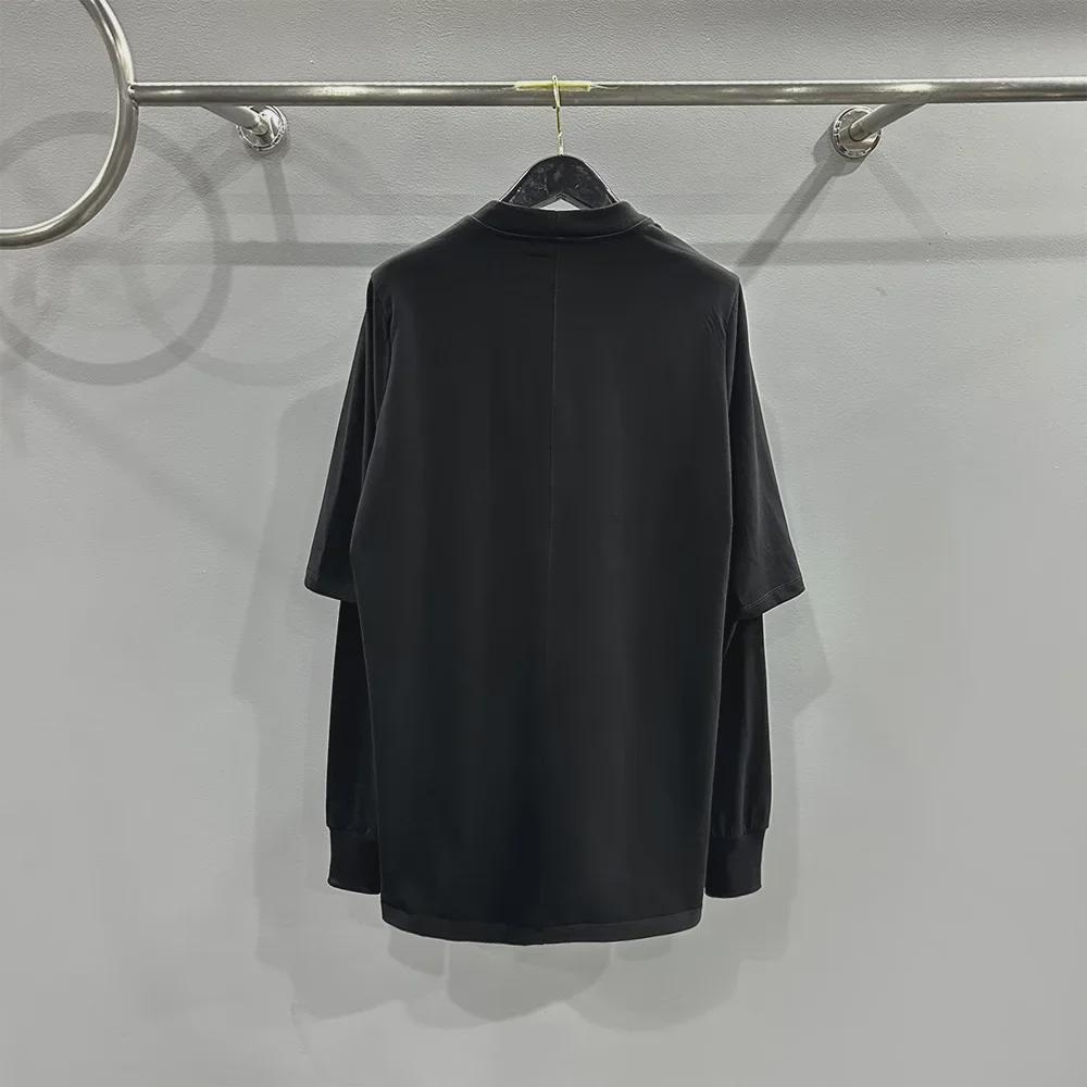 SUBHUMAN Men's 2024 Spring/Summer Two-Piece Knitted Double-Layer Solid Loose Long Sleeve T-Shirt