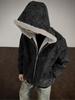 Men's Winter Lychee Pattern PU Leather Jacket with Hood and Fur Collar