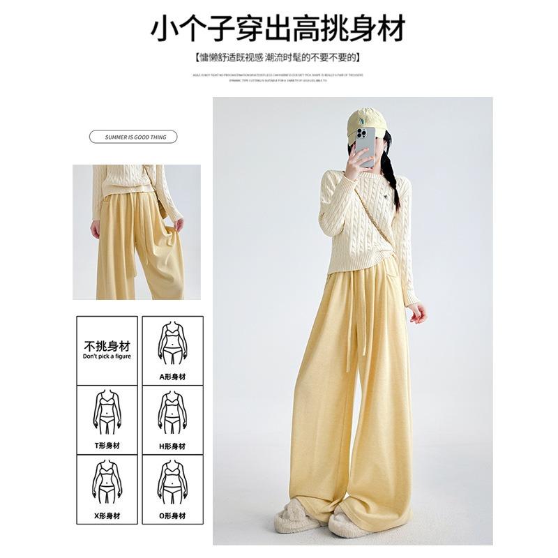 Gray Glutinous Rice Pants Women's Pants Spring and Autumn New Lazy Walking Straight Casual Pants Loose and Thin Mopping Wide-leg Pants