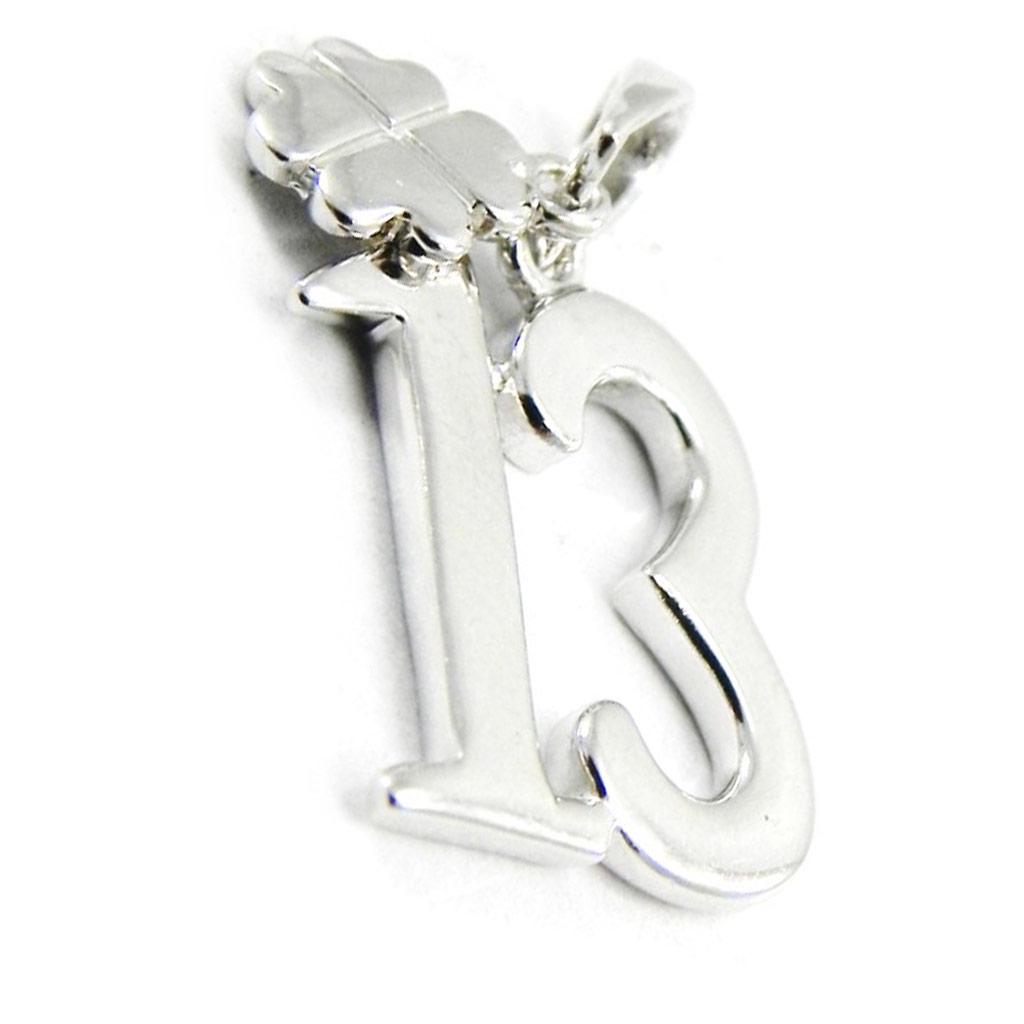 Les Trésors De Lily [I3721] - Silver Pendant '13' (clover) Silver-plated (rhodium-plated) - 13x14 Mm