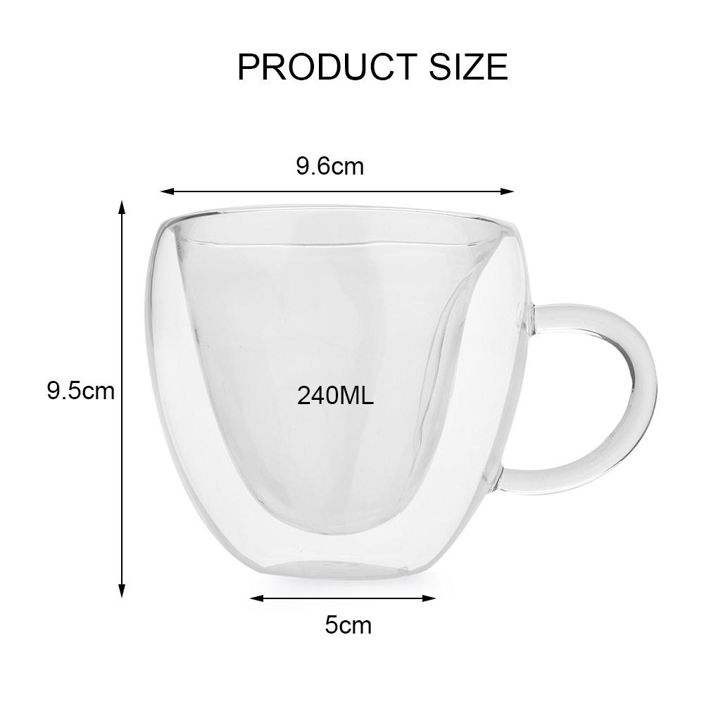 240ml Heart Double Wall Layer Clear Transparent Glass Tea Cup Coffee Mug Gift