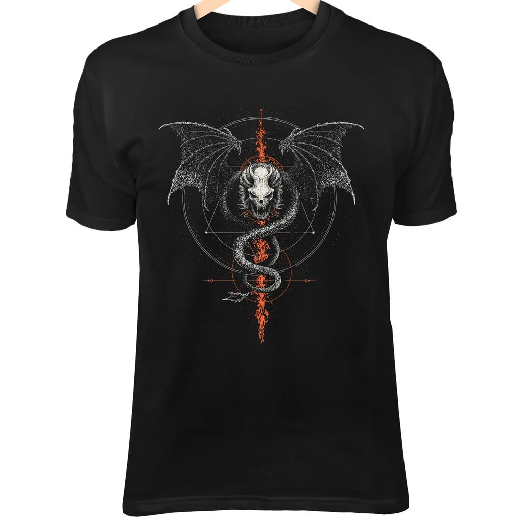 Skull Dragon Iiii TShirt Coiled Pentagram Fiery Wings Dark Power Tail