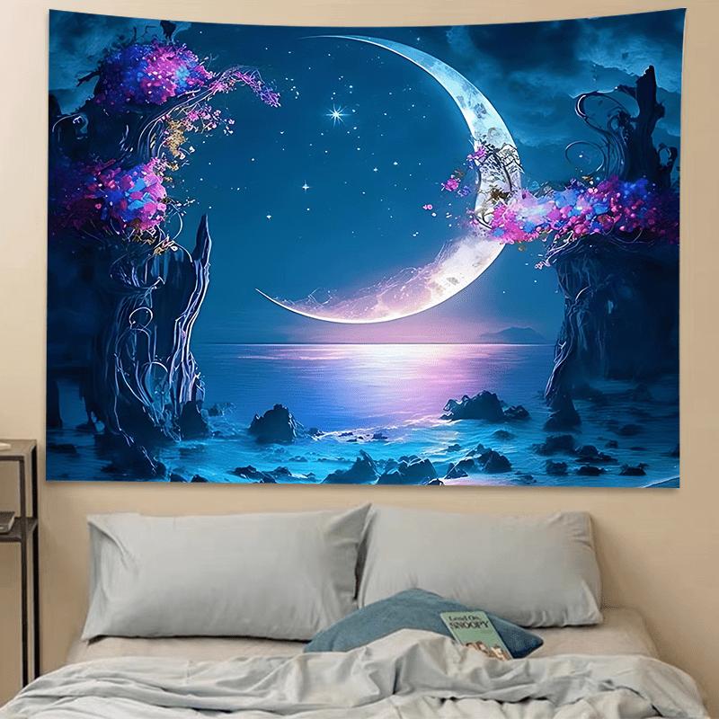 Enchanted Moonlit Tapestry With Floral Archway For A Dreamy Bedroom Decor 100x150cm