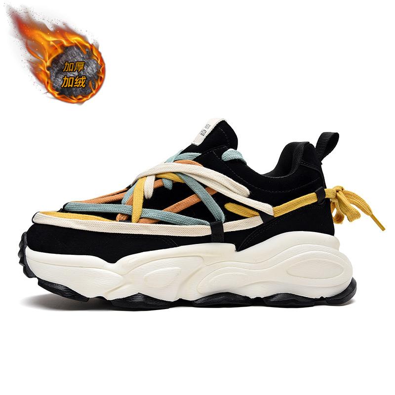 Dad Shoes 2022 Thick-soled Heightening Casual Shoes Autumn and Winter New Fashionable Versatile Couples Trendy Shoes Super Fire Retro Men's Shoes