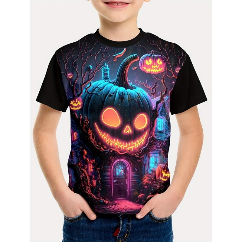 Girl Clothes Funny Terror Pumpkin Graphic T Shirt Boys Girls Halloween Short Sleeve Tops Tees 2-10Y Halloween Gift Party T-Shirt