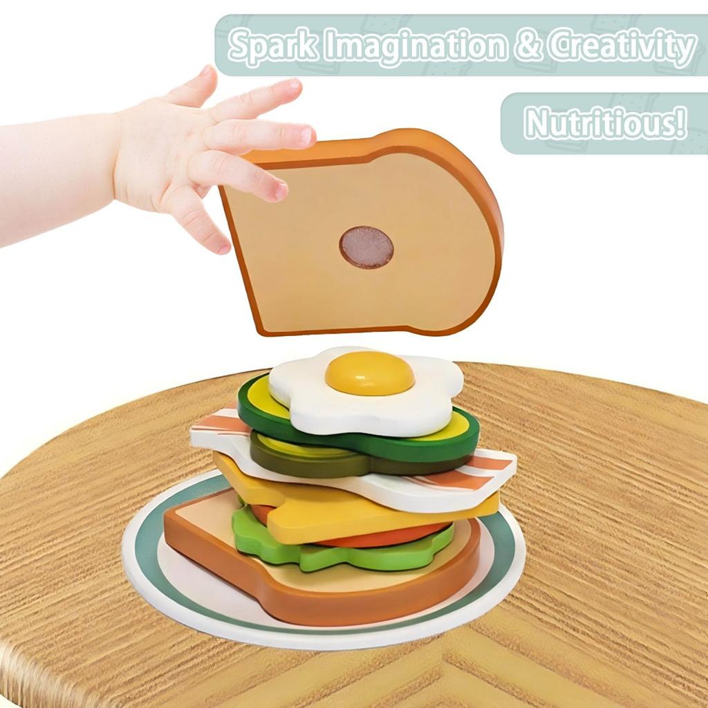 UMU Toy Bread Maker Kitchen Wooden Pretend Play Set with Toast Food Realistic Montessori Natural Gift for Cooking Toy Set Set, Cookware, Toy, Toys,