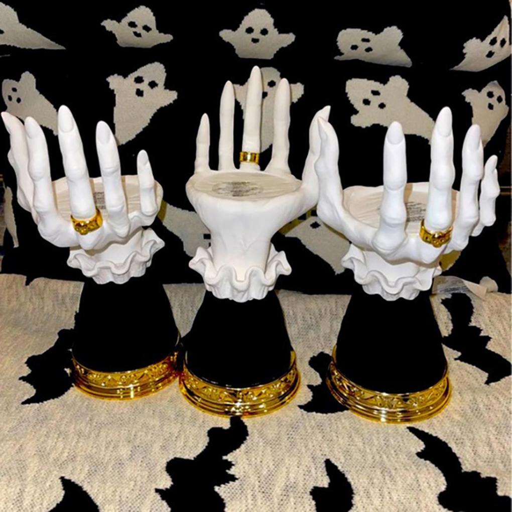 Candlestick Halloween Hand Palm Shaped Candle Holder Stand Table Decoration for Haunted House