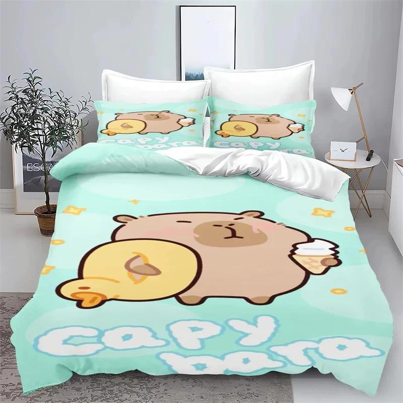 Cartoon Capybara 3D Printed Bedding Set Children's Duvet Cover Pillow Case Set Anime Polyester Cute Cartoon Home Decoration