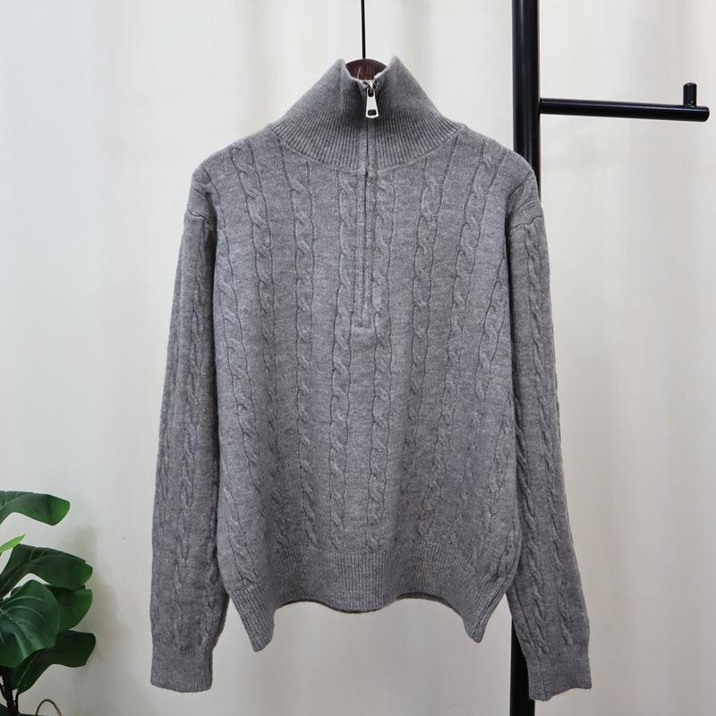 Twist Half-zipper Knitted Sweater Top Autumn and Winter New Loose and Thin Soft Waxy Sweater Pullover Woman