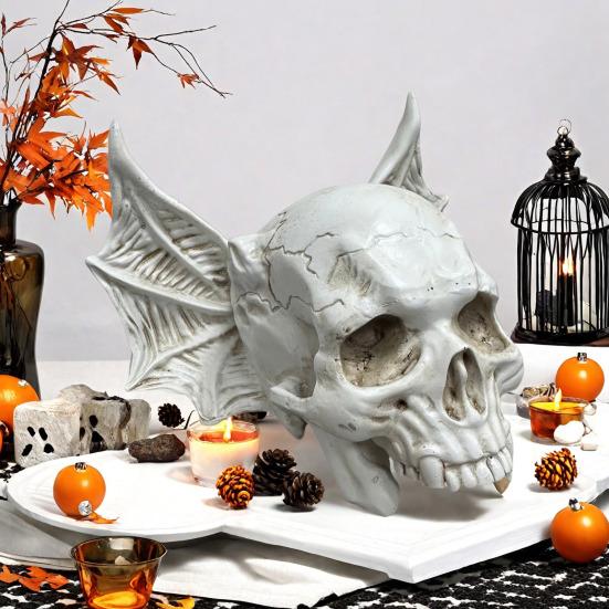 Fledermaus Schädel Figur Ornament Realistisches Design Harz Handbemalt Gotisches Ornament Schädel Sammler Halloween Deko