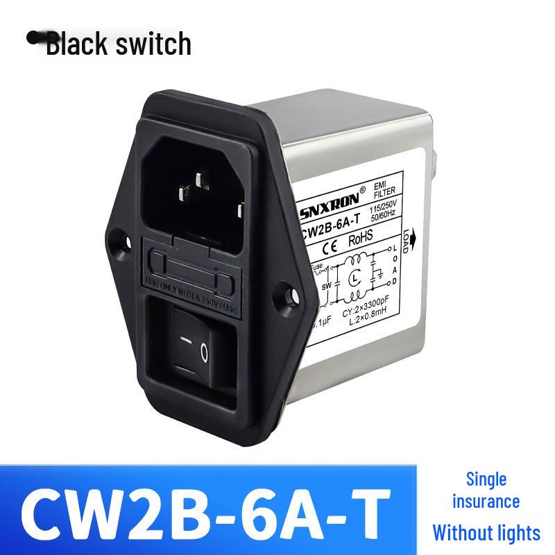 Power Outlet Filter CW2B 10A/6A/3A with Red/Green/Black Switch, 220V AC, IEC Fuse, 3-in-1