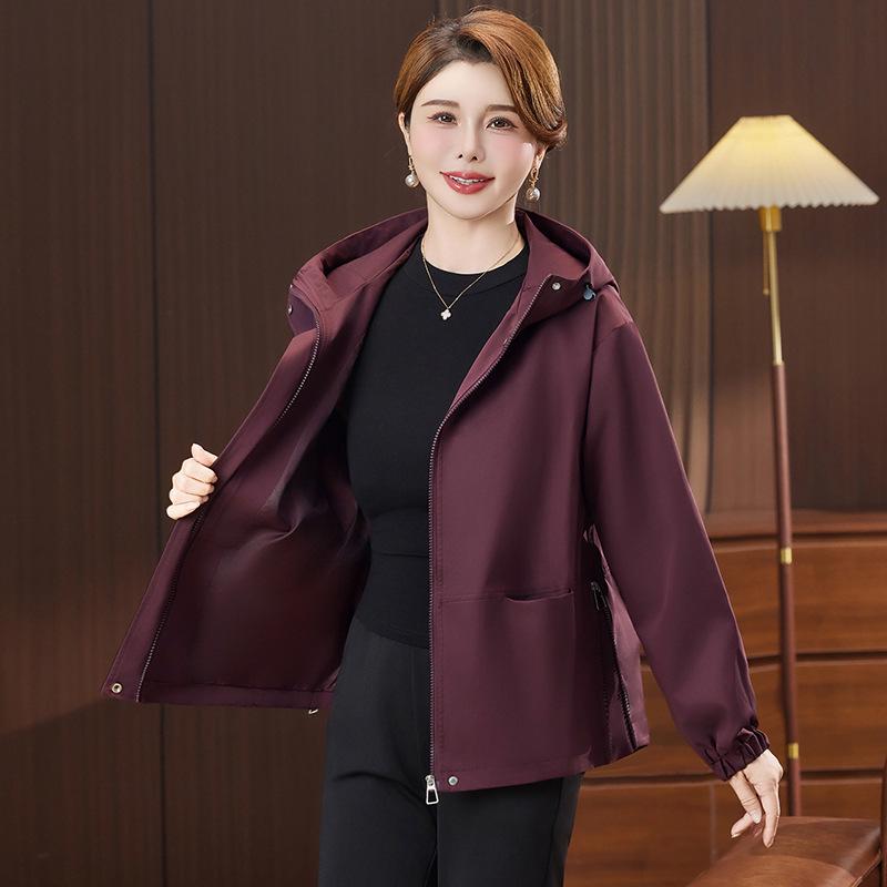 

Stylish Plus Size Hooded Autumn Jacket for Middle-Aged Women 2XL фиолетовый