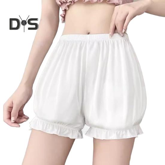 

Женские шаровары в стиле Лолита из ледяного шелка с оборками и тыквенными шортами с эластичной резинкой на талии, мини-боксеры, защитные брюки чёрный