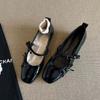 Lambskin~ French single shoes women's flat bow ballet shoes light mouth evening shoes black retro Mary Jane shoes