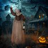 150 Cm Halloween Decoration, Halloween Witch with LED Lights, Sound Function, Adjustable Arms and Head