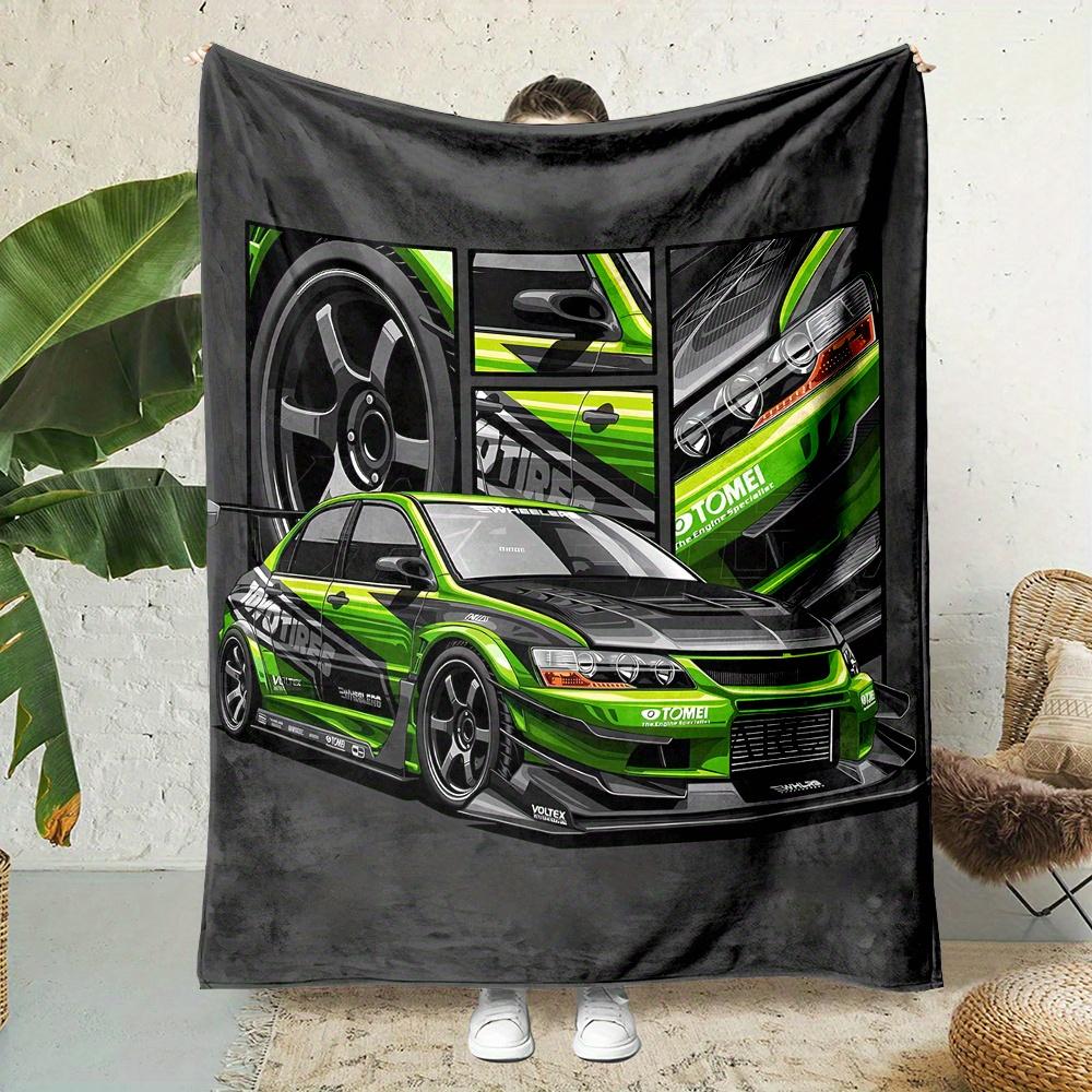 

Racing Green Sports Car Blanket Reversible Flannel for Speed Comfort Auto Lover Gifts Sleek Garage Decor 75x100cm