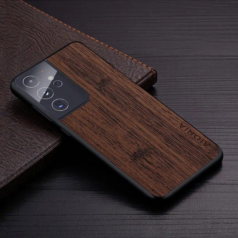 Case for Samsung Galaxy S21 Ultra Plus FE coque bamboo wood pattern Leather cover Luxury funda for samsung s21 ultra case capa