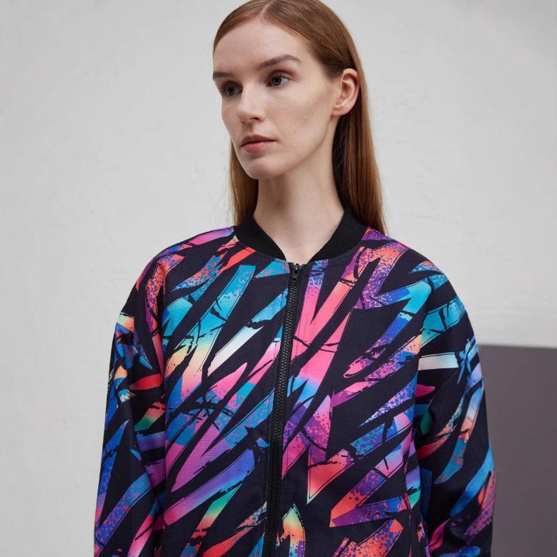 YYFS Moda Femenina Casual Estampado Color Block Otoño Invierno Manga Larga Cuello Redondo Chaquetas y Abrigos