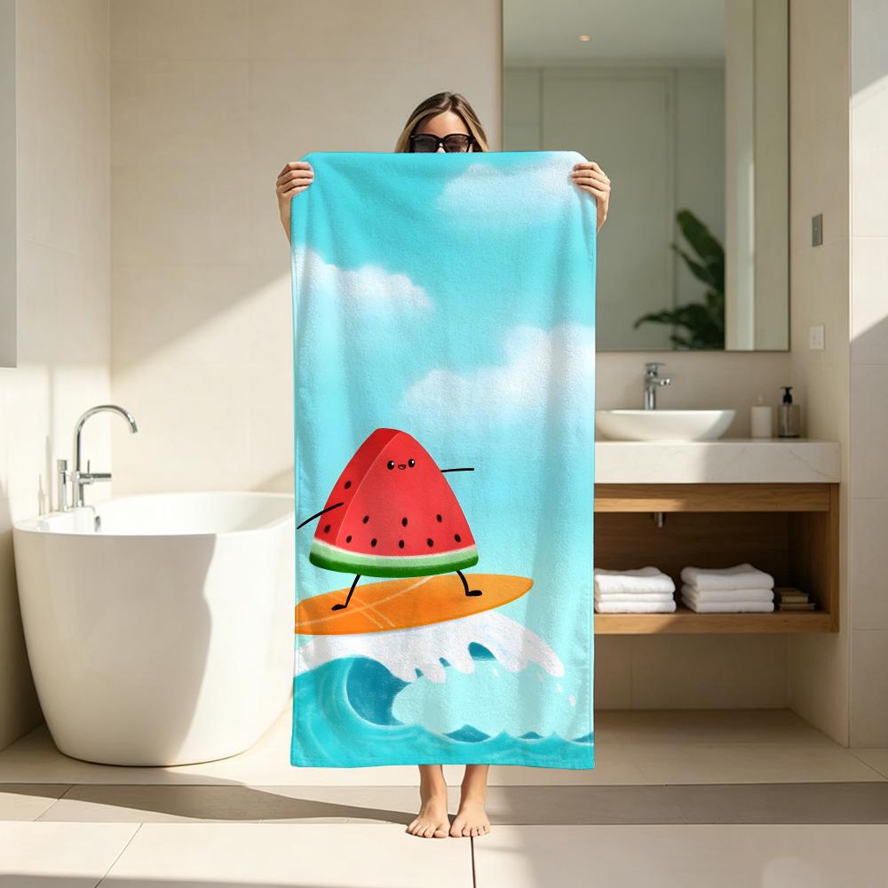 Cute Watermelon Surfboard Illustration Towel ultra-fine fiber quick drying absorbent bath towel, outdoor swimming sports towel