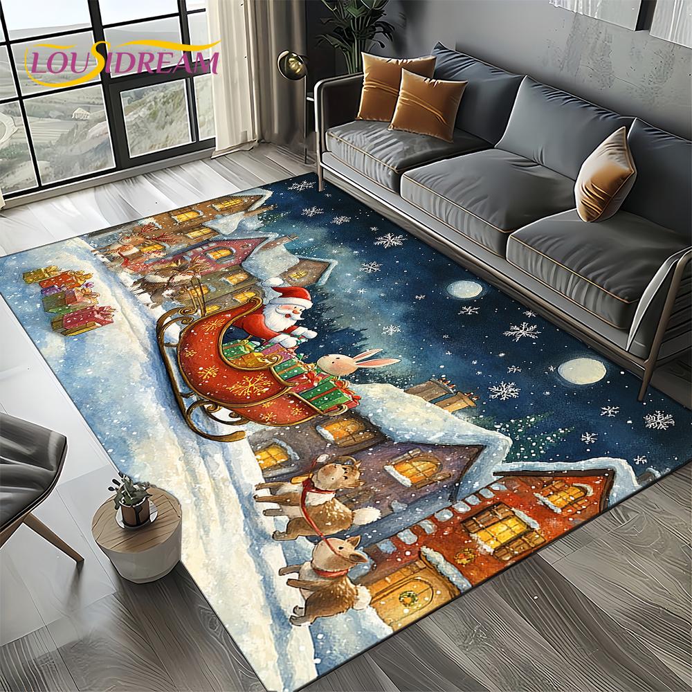 2025 Merry Christmas Tree Santa Claus,New Year Fairy Tale Gift Carpet Rug for Home Bedroom Sofa Doormat Decor,Non-slip Floor Mat