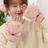Women's Winter Warm Touch Screen Gloves Cute Cat Claw Sensory Fingerless Gloves Knitted Fluff Outdoor Flip Cover Gloves 1 Pair