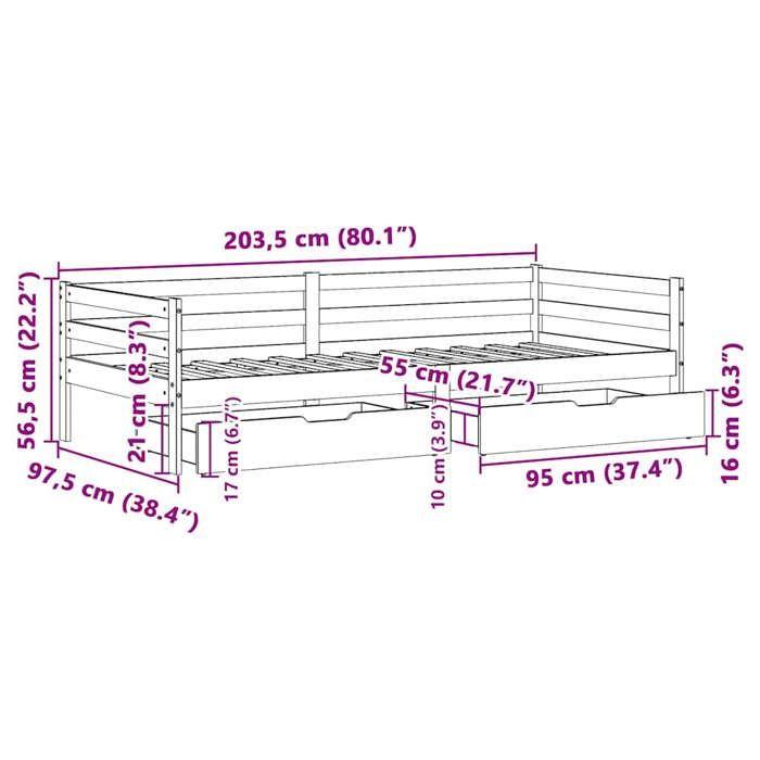 VidaXL Daybed with Drawers Without Mattress 90x200 Cm Solid Wood 3302047