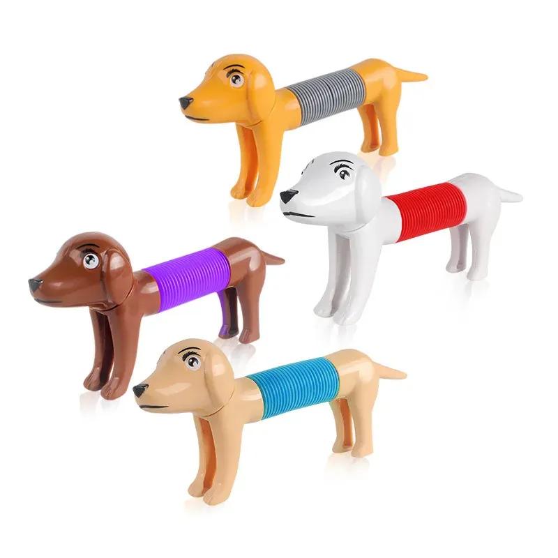 

4Pcs Novelty Spring Dog Pop Tubes Sensory Toy Stress Relieve Bellows Toys For Adult Kids Anti-stress Squeeze Toys Gifts 4pcs random color