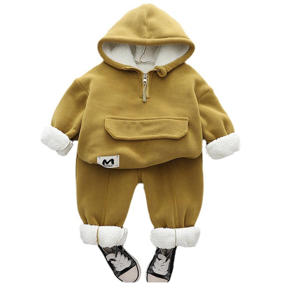 JIANGWEI Sportswear and Sweatpants Set for Baby and Girls and Round Long Warm Thick Brushed and Hooded Perfect for Everyday and Set, 2-Piece Kids,