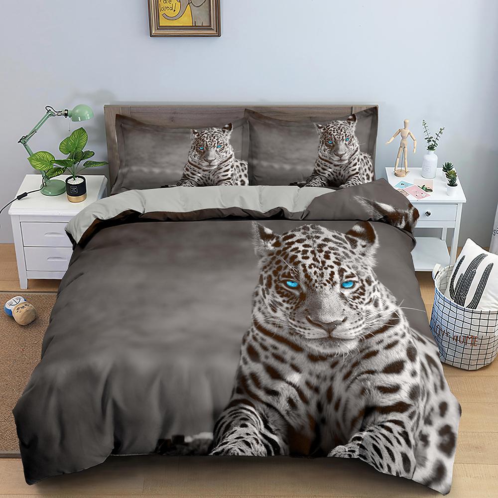 Comforter 3D Tiger King Queen White Black Wild Animal Bedding Set For Kids Teens Adults Wildlife Grey 2/3Pcs Soft
