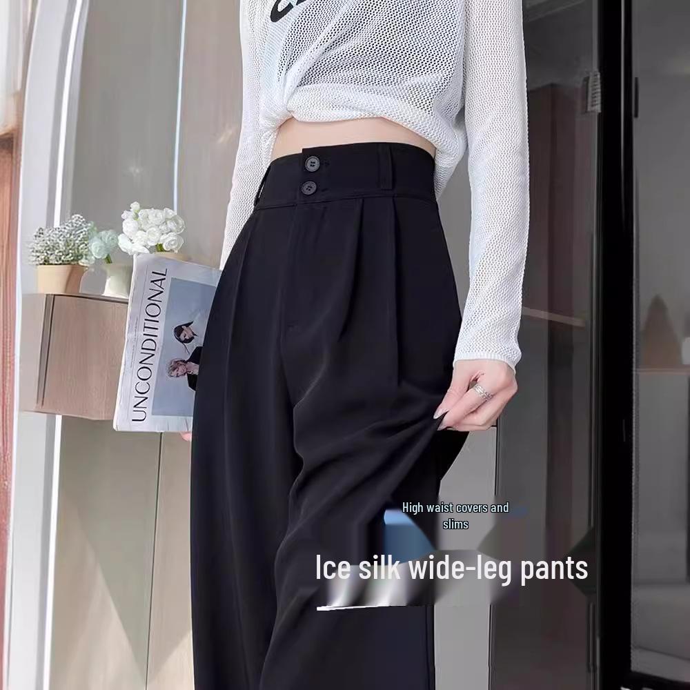 

Women s High Waist Ice Silk Wide Leg Pants - Petite, Sun Protection, Draping, Summer Style S for 75-94 jin