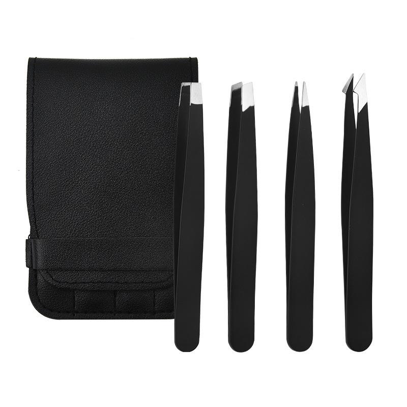 4-Piece Stainless Steel Tweezers Set for Eyelash Extensions and Beard Plucking