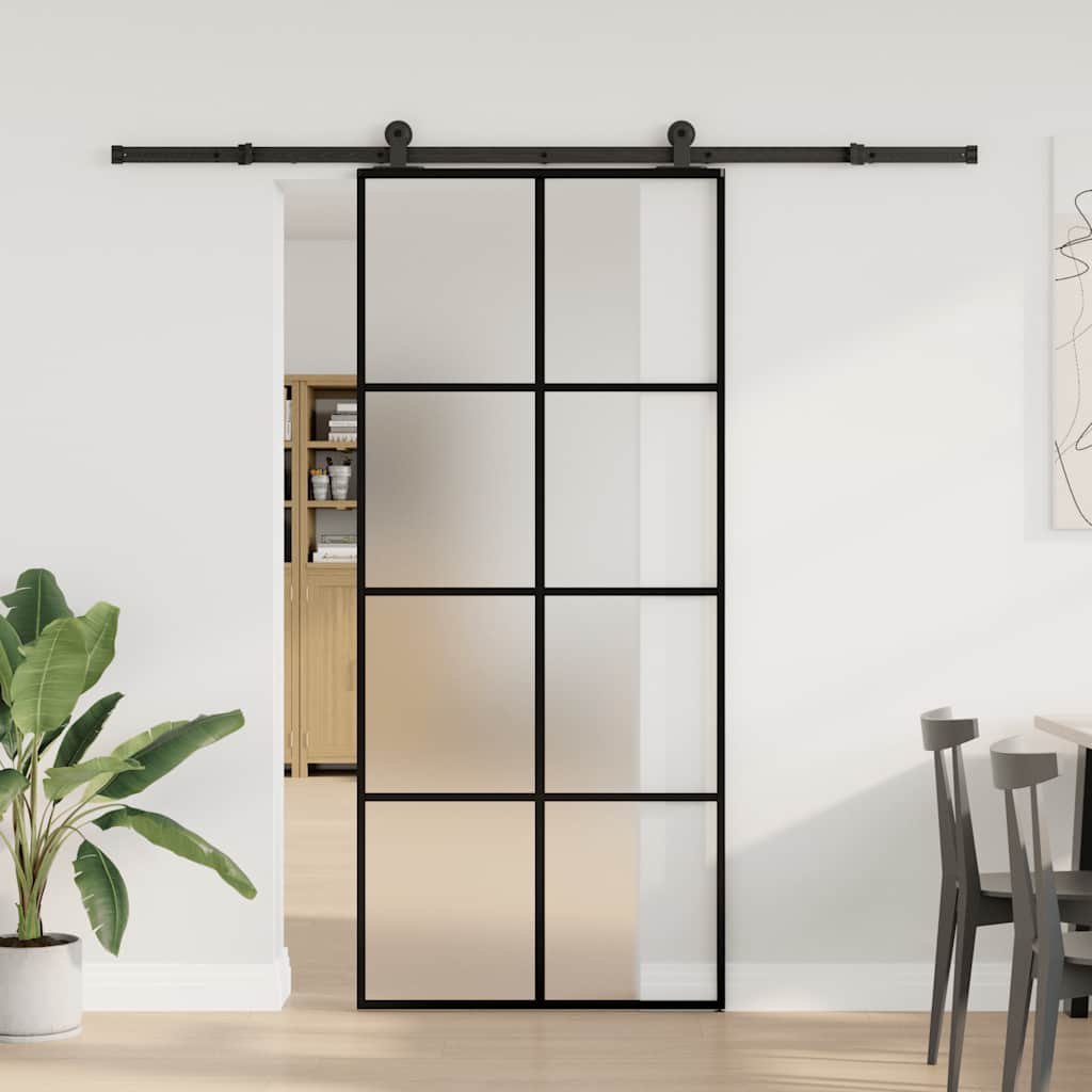 Vidaxl Sliding Door With Hardware, 90X205 Cm, ESG Glass And Aluminum
