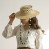 Designer Elegant Light Luxury Straw Hat Women Knitted Hanging Chain Pearl Hand Woven Hollow Beach Hat Fashion Wide Brim Sun Hats