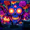 VIKAMA Bohemian Skull Floral Candle Tapestry B&B Decor Music Festival Setup Unique Living Room Backdrop