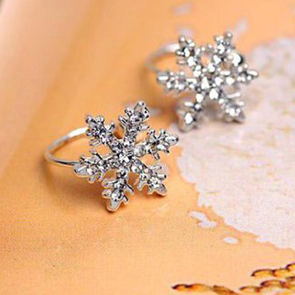 Women Shiny Rhinestone Little Snowflake Style Painless U Shape Invisible Ear Clip Students